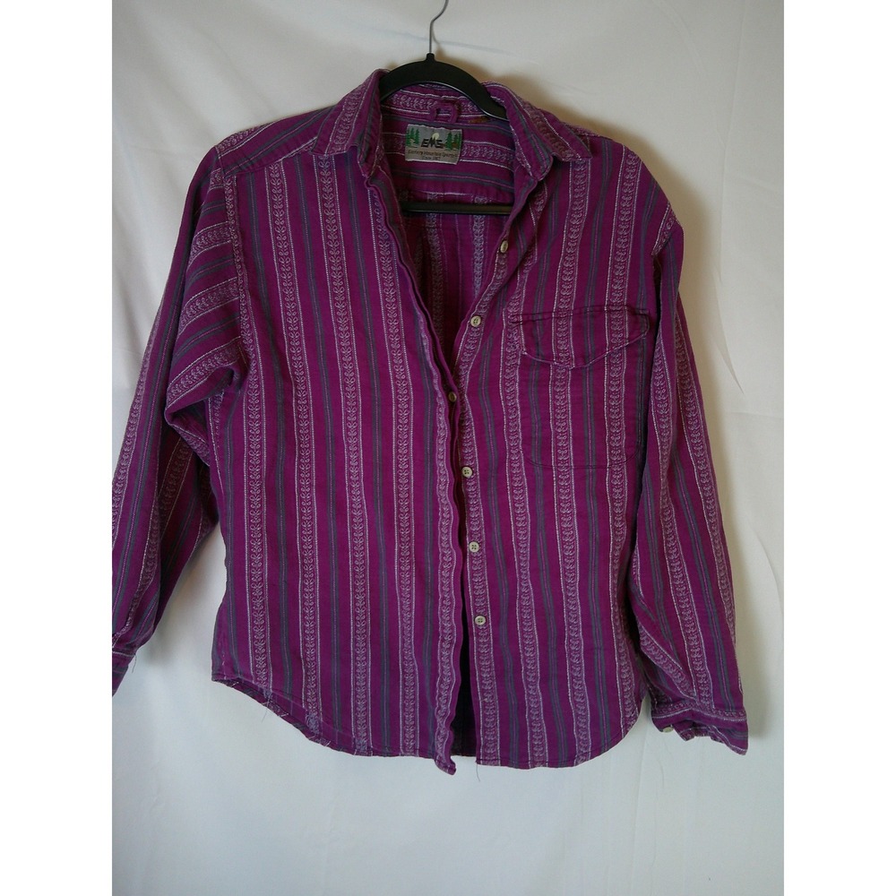 Rare Vintage EMS Eastern Mountain Sports Womens Purple Striped Long Sleeve Shirt